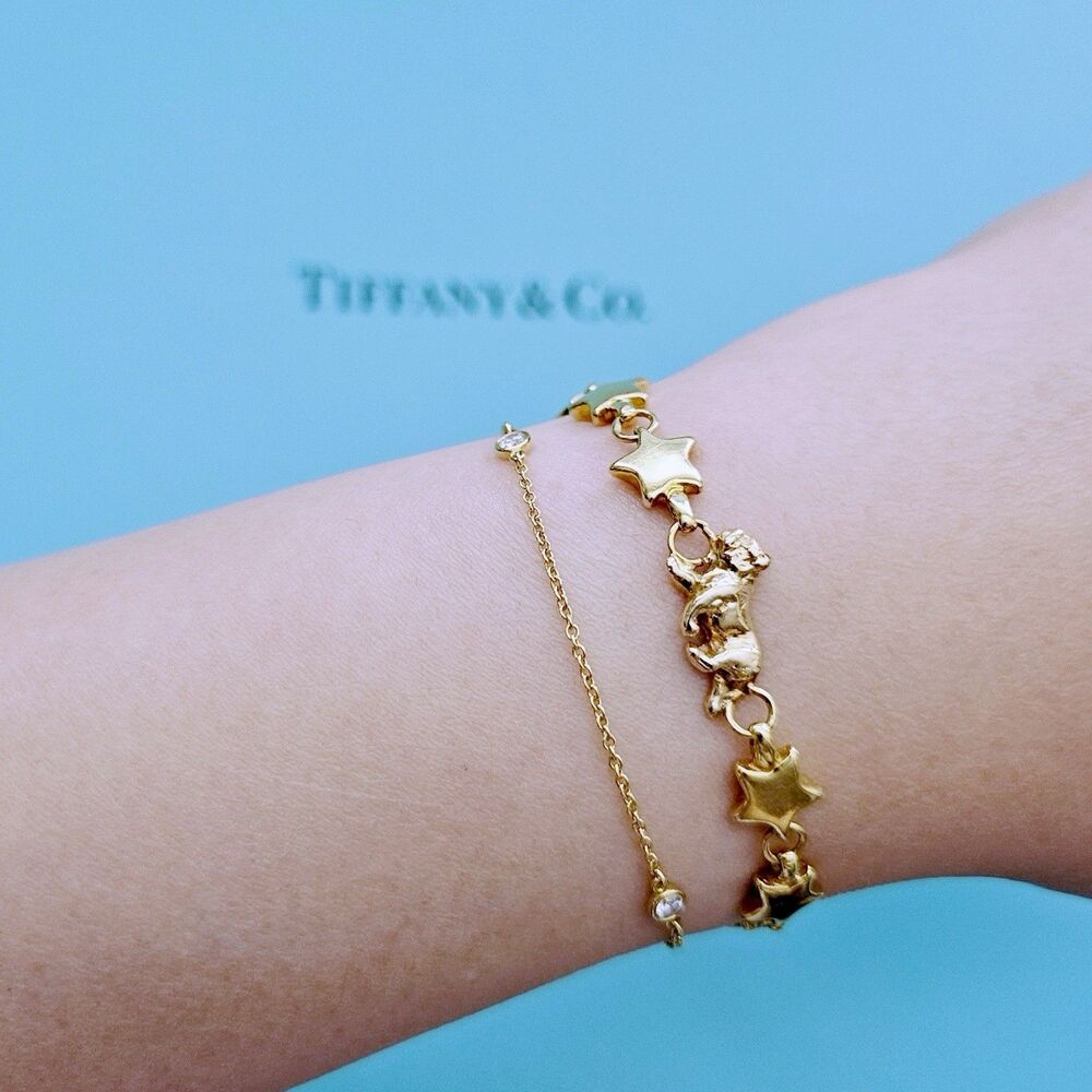 OOAK Vintage Tiffany & Co. Chain Of Star Bulldog Puffed Link 18k YG Bracelet - Picture 3 of 12